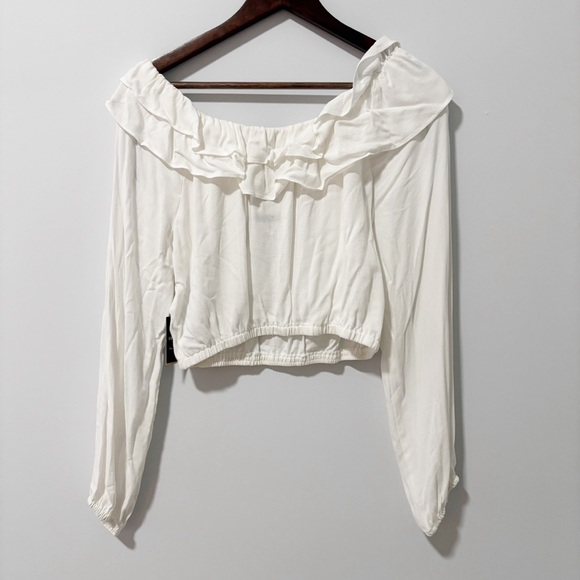 Forever‎ 21 Womens White Puff Sleeve Ruffled Crop Blouse Size Medium NWT - Picture 9 of 9